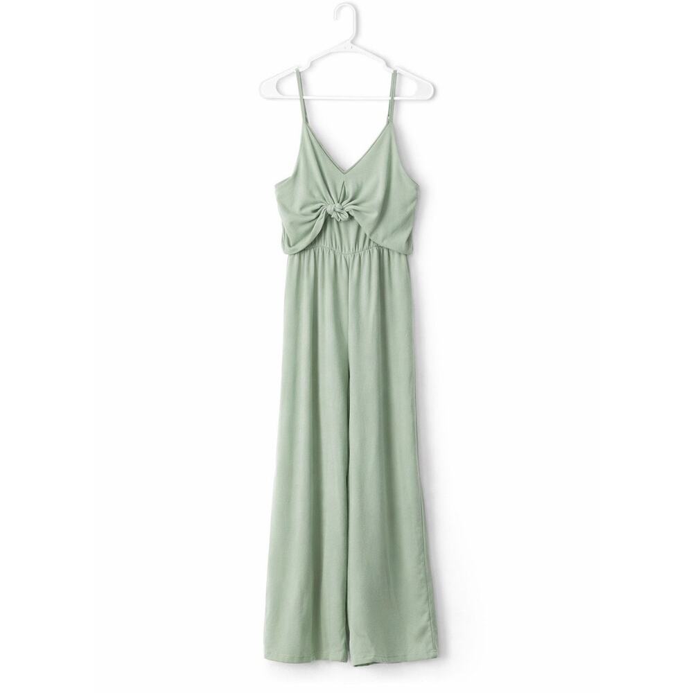 Mustard Seed Sage Green Wide Leg Jumpsuit Tie Front Size Large Flowy & Chic
